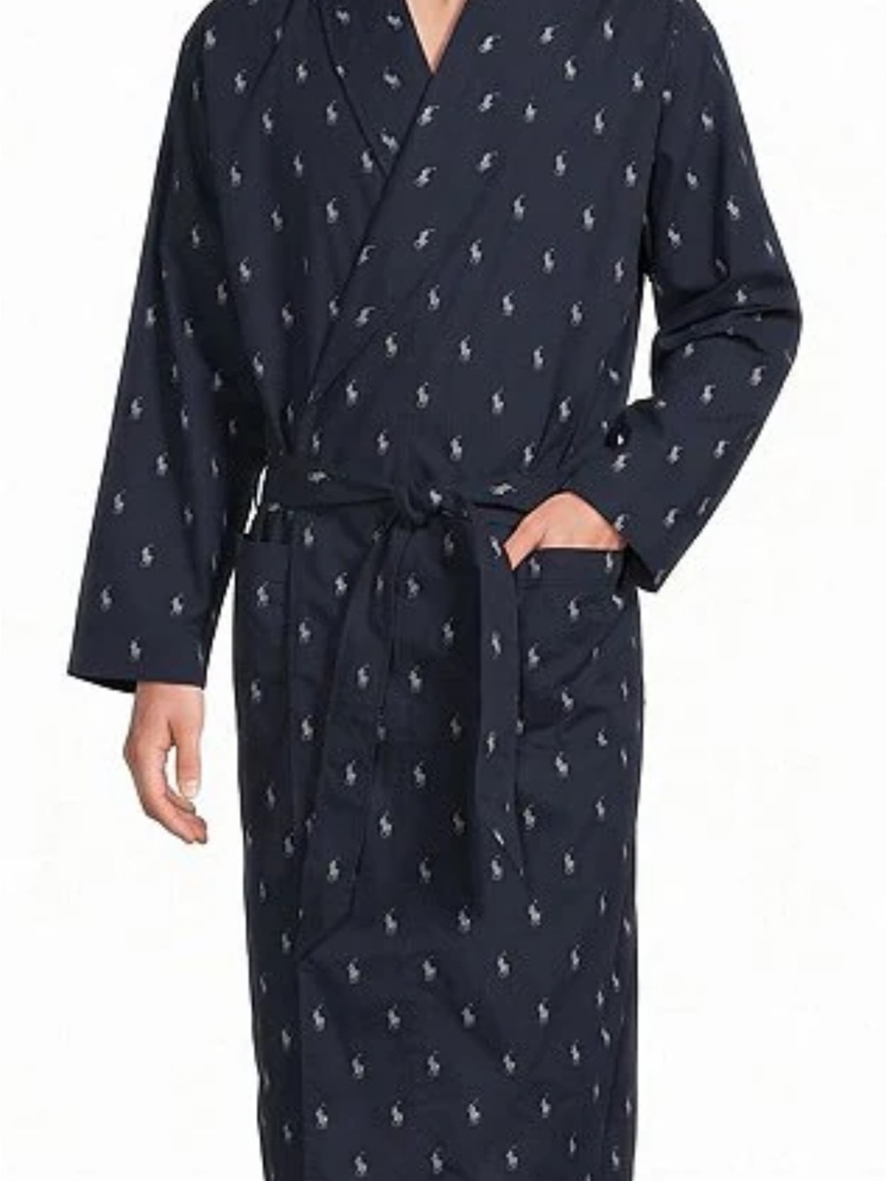 Polo by Ralph Lauren Navy Men's Robe with White Pony Motif